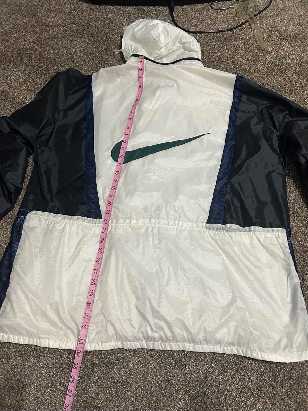 Nike White, Black & Navy Windbreaker Jacket with Green Swoosh